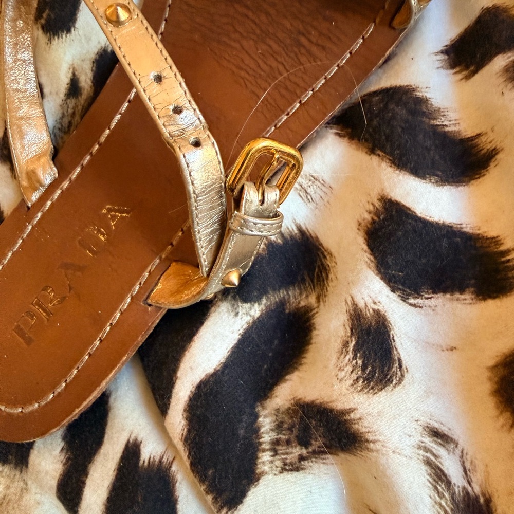 Prada Gold Studded Flat Sandals - Picture 6 of 10